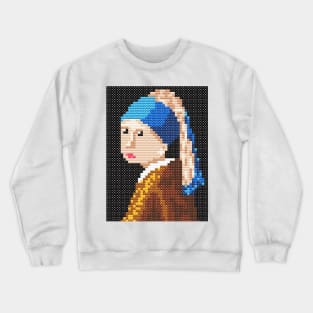 Girl with a Pearl Earring by Johannes Vermeer. Pixel Art Crewneck Sweatshirt